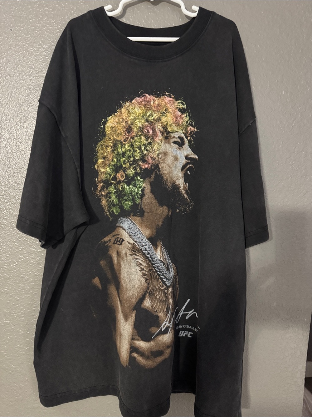 UFC Black Short Sleeve Graphic Tee with Multicolor Hair Print